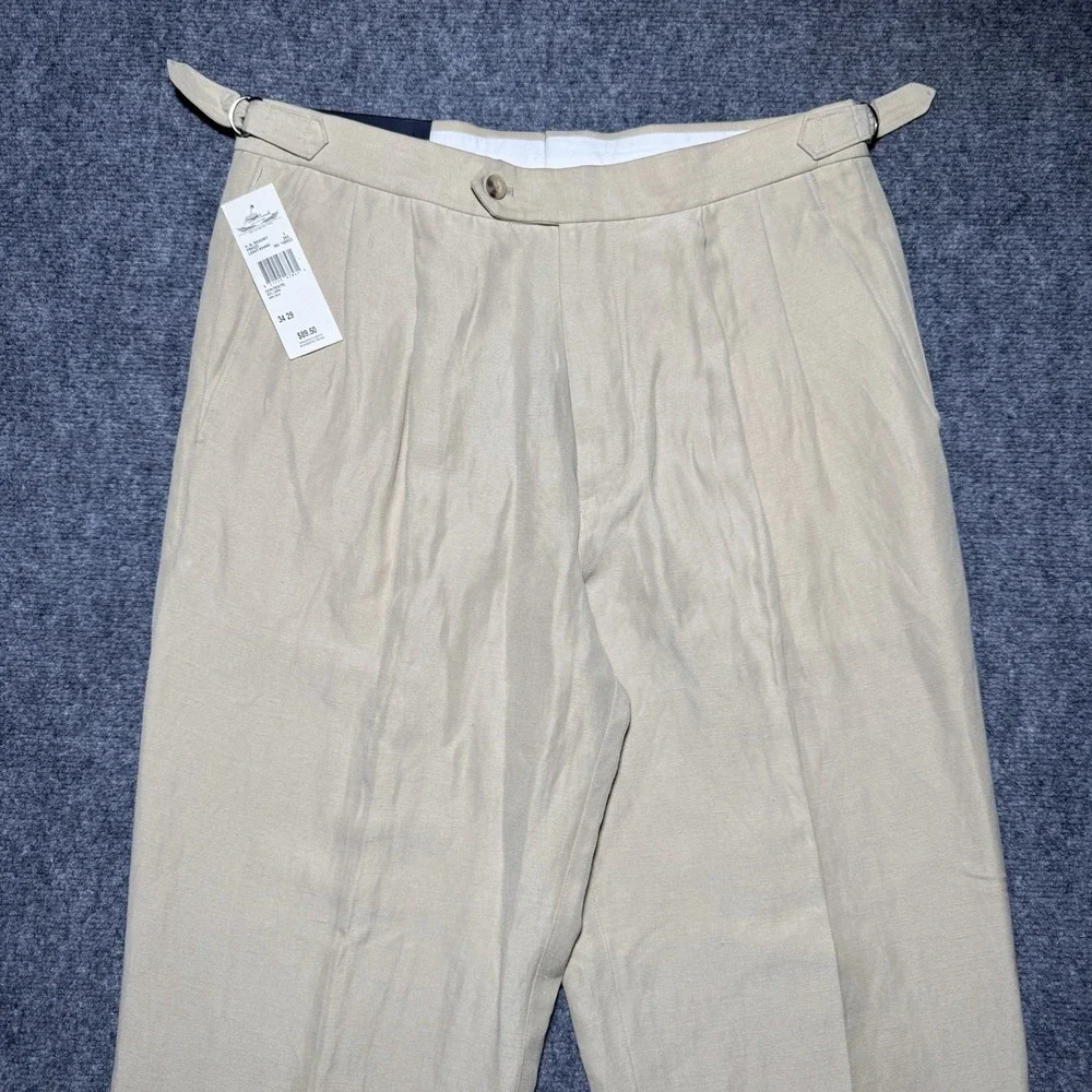 Palm Beach Collections Silk & Linen Trouser Pants Beige Pleated Men 34x29 NWT